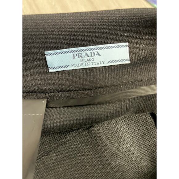 PRADA Black Neoprene Cotton Wrap Rubber Logo Patch Knee Length Skirt 40 US 4 - Picture 5 of 7
